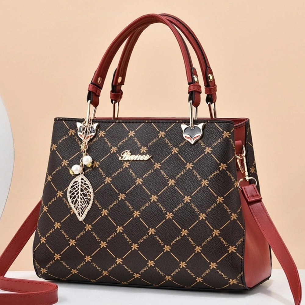 Brown and Red Designer Handbag